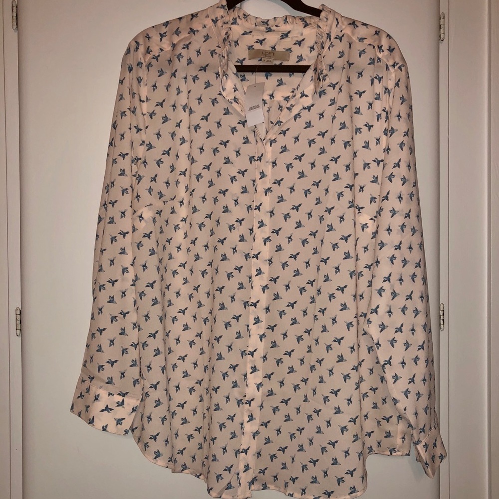 Ann Taylor LOFT blouse with bluebirds NWT